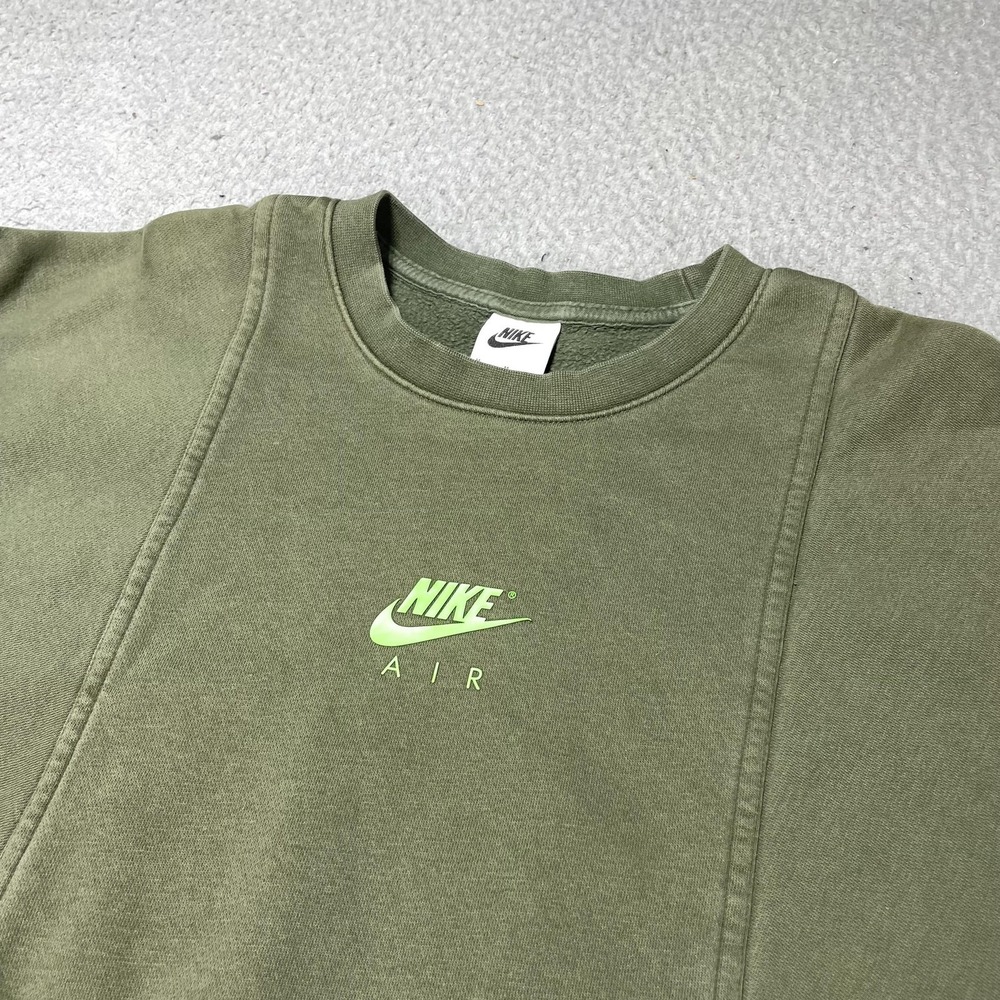 Nike Air Sweatshirt Mens Medium Green Fleece‎ Crewneck Pullover Graphic Slogan - Picture 2 of 10